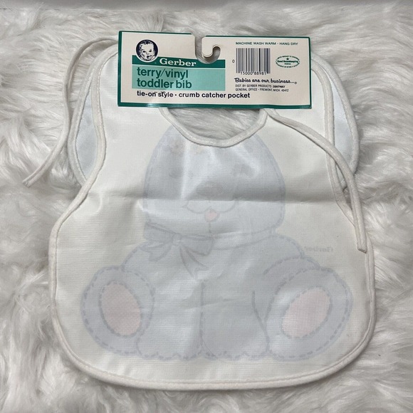 Vintage Gerber toddler Tie-On Bib Crumb Catcher Pocket Polyster/Vinyl Blue Dog - Picture 7 of 8